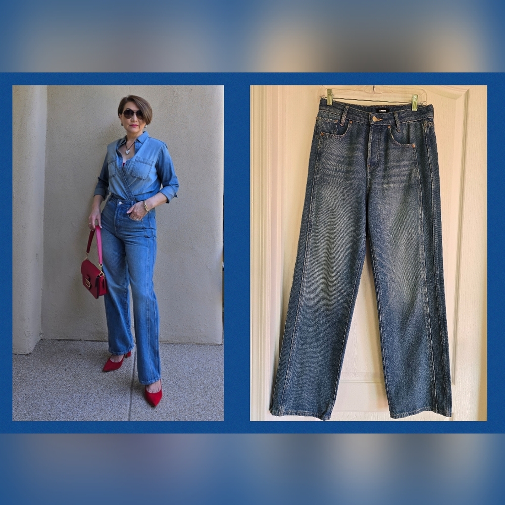 EUC Express Medium Wash High Rise Relaxed Straight Leg Women Jeans, 4S